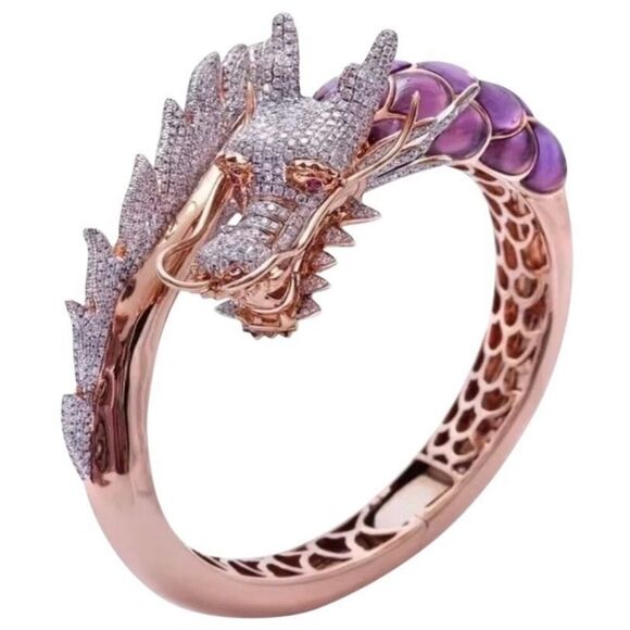 Exquisite Rose Gold Dragon CZ Statement Boho Ring Size 9 New - Picture 1 of 5